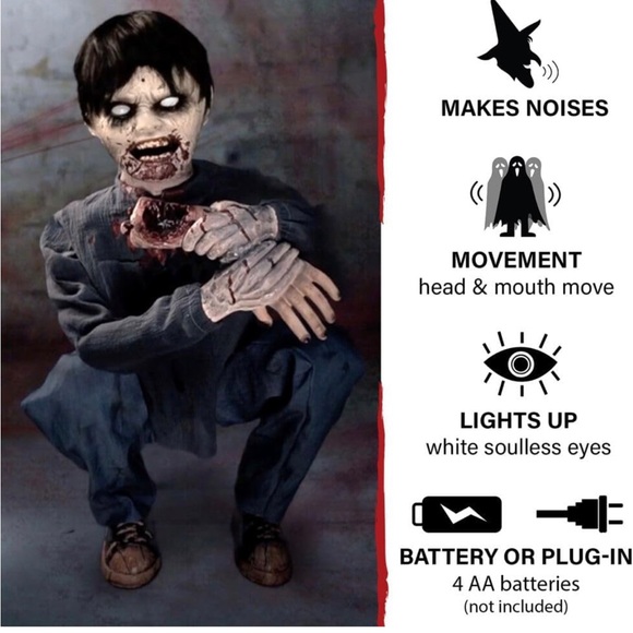 Tekky Crouching Limb Eater Zombie Boy Animatronic Halloween Prop - Picture 6 of 6